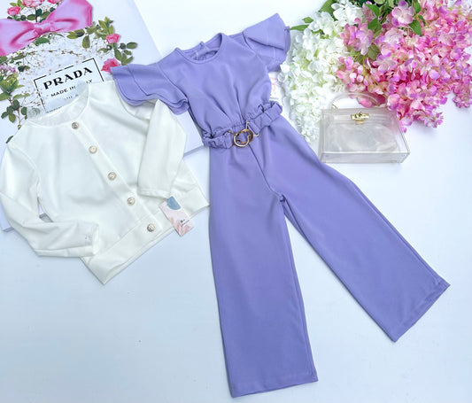 Lilac jumpsuit with belt