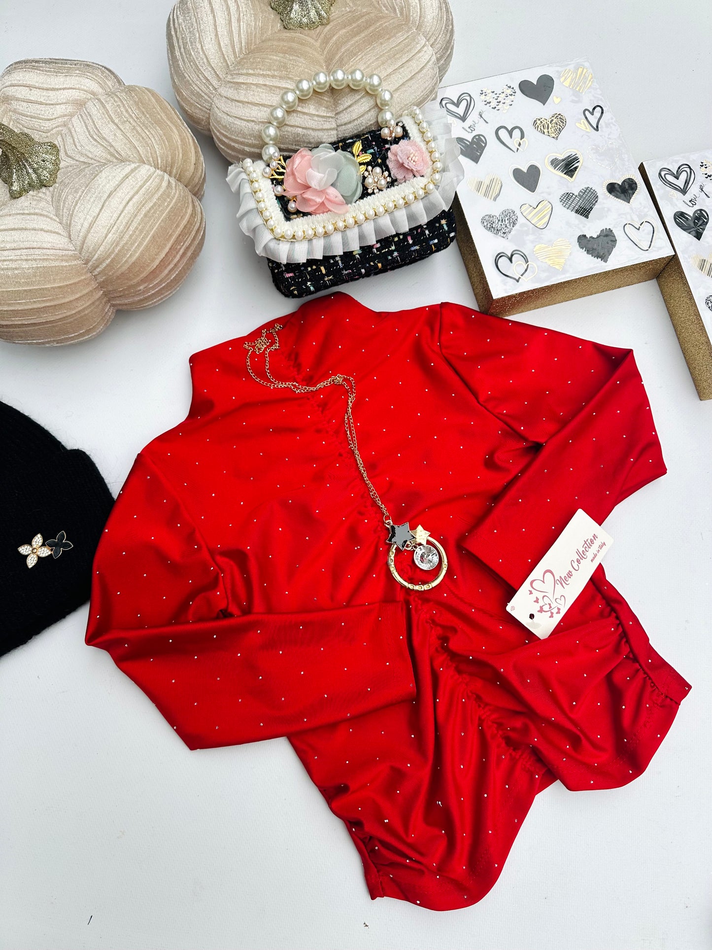 Red top with necklace
