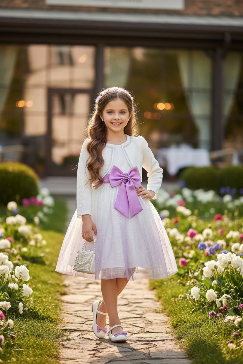Lilac bow dress with bolero