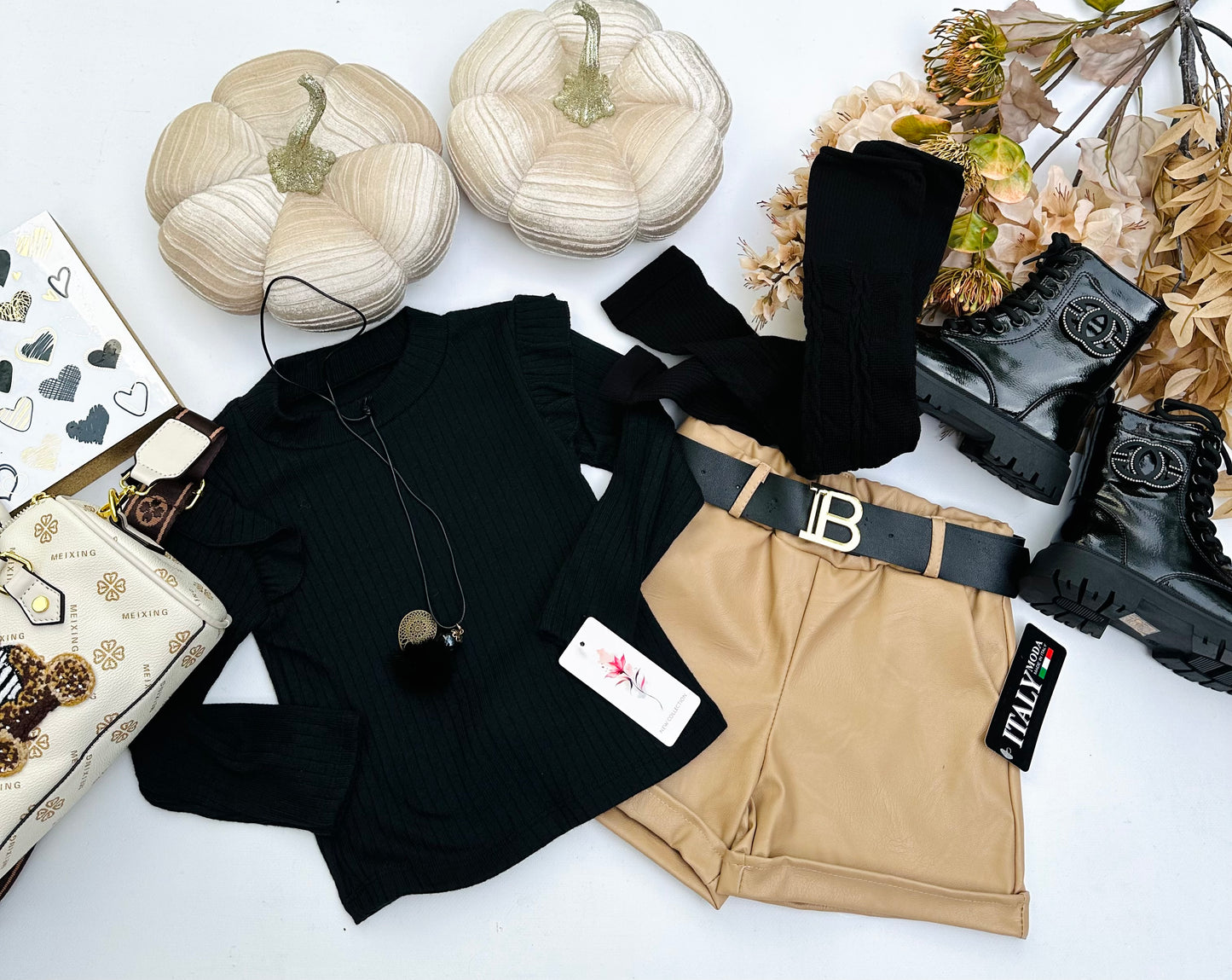 Beige eco leather shorts
