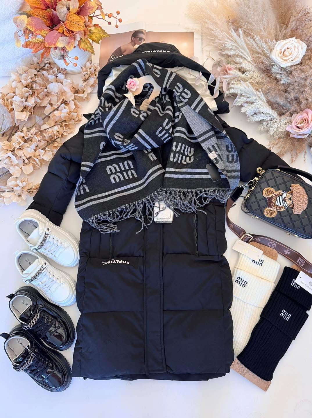 Black long winter jacket