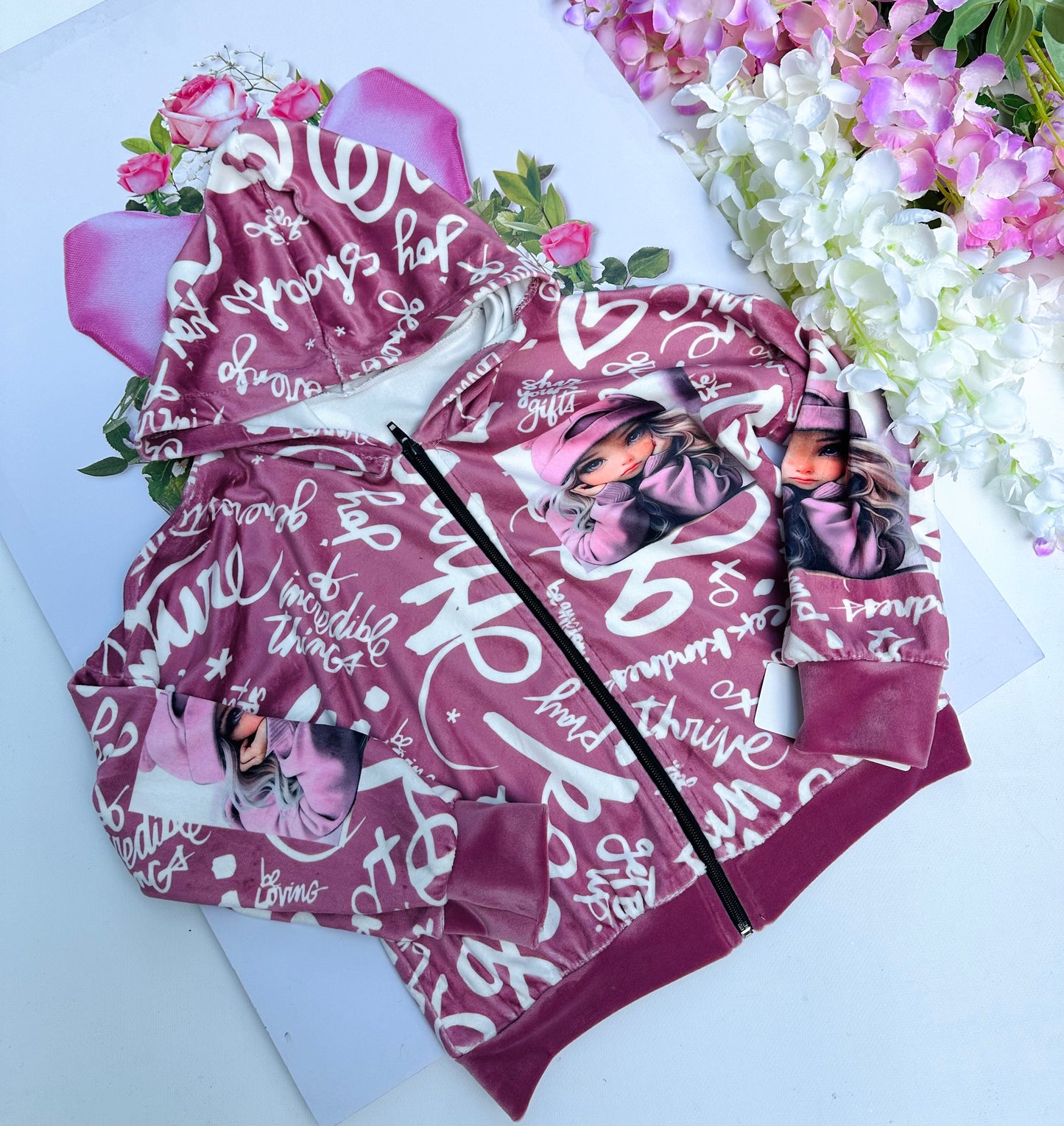 Light pink velvet hoodie