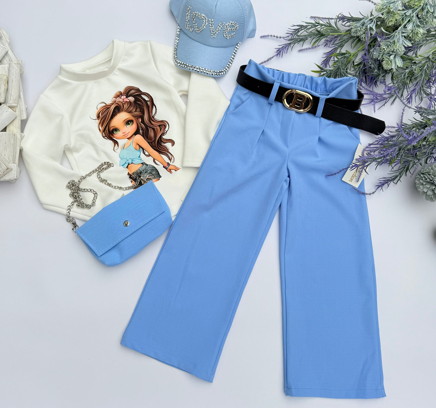 Blue wide leg pants