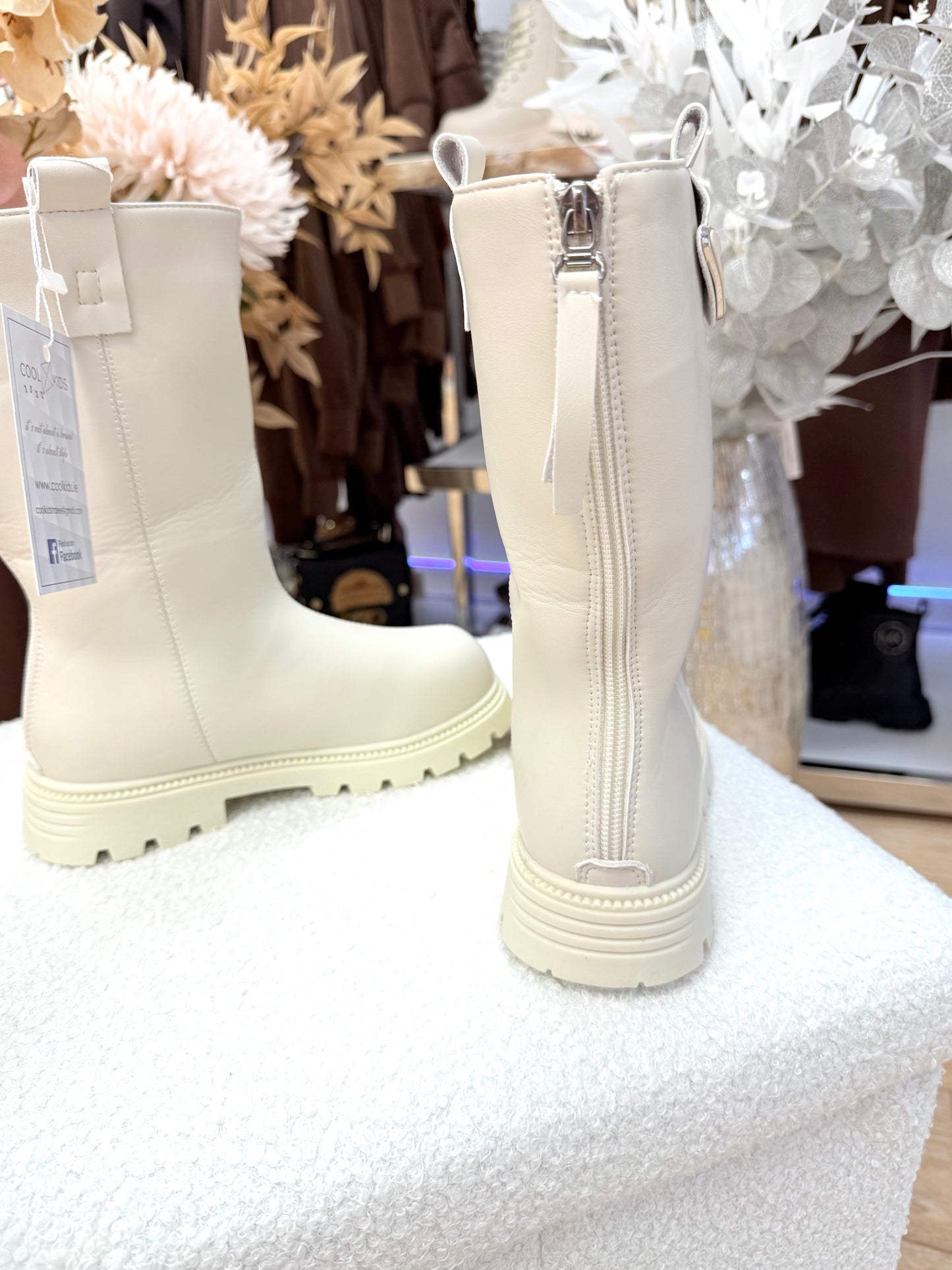 Beige long boots