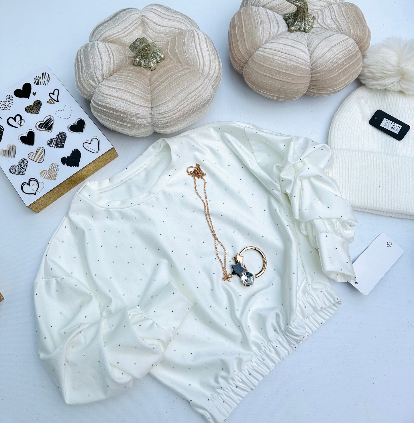 White top with necklace