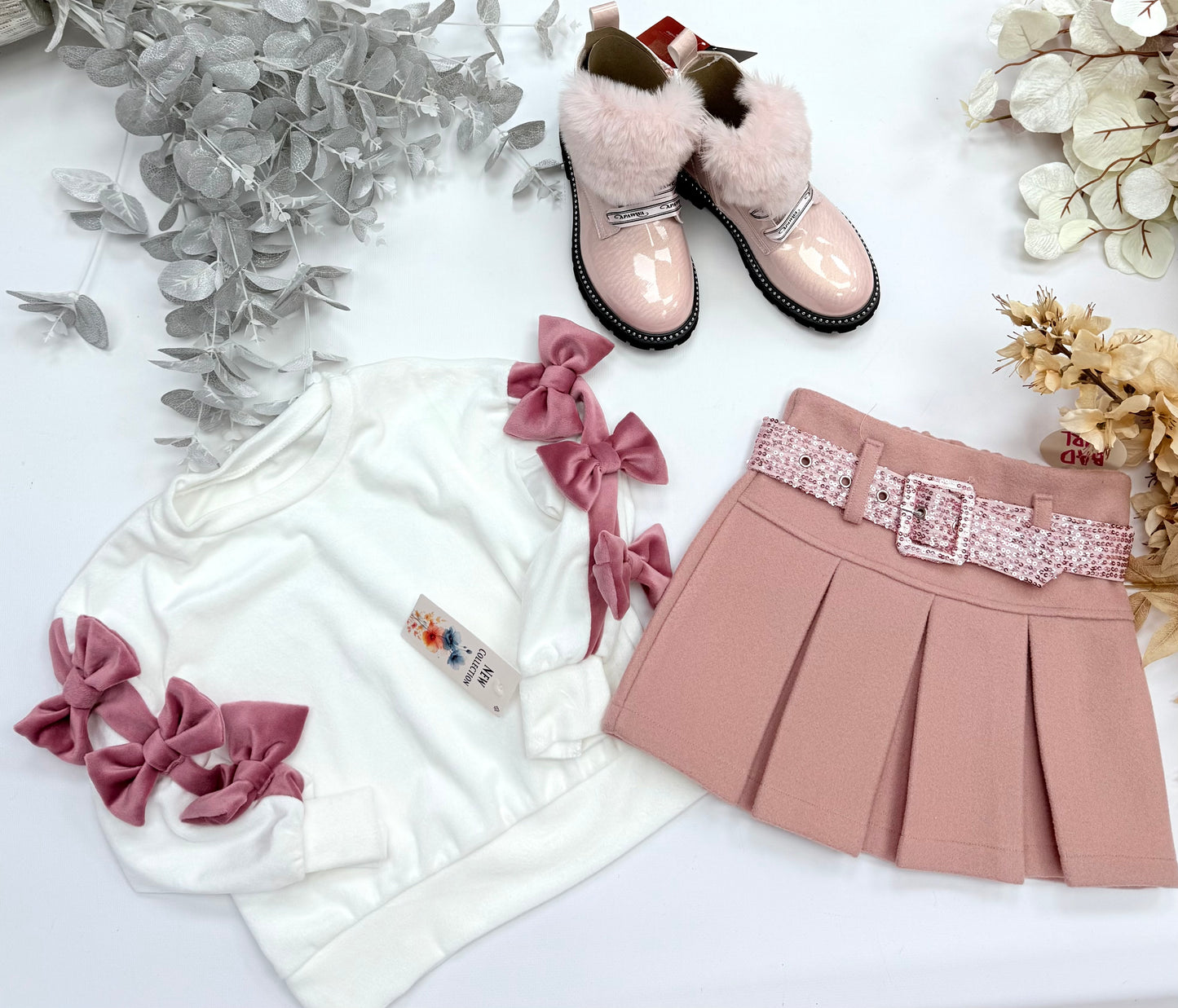 Pink bow velvet top