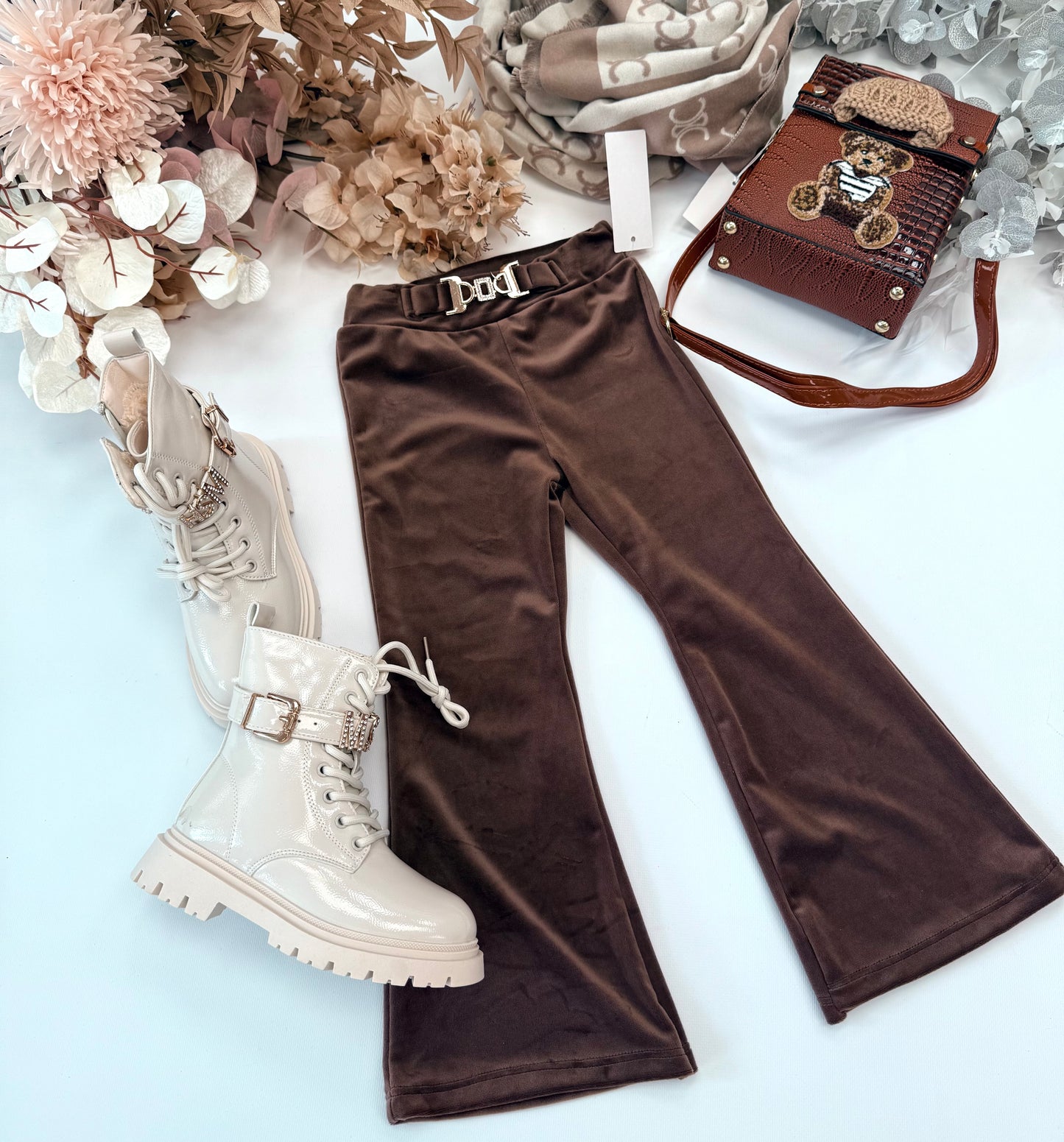 Chocolate velvet flared pants