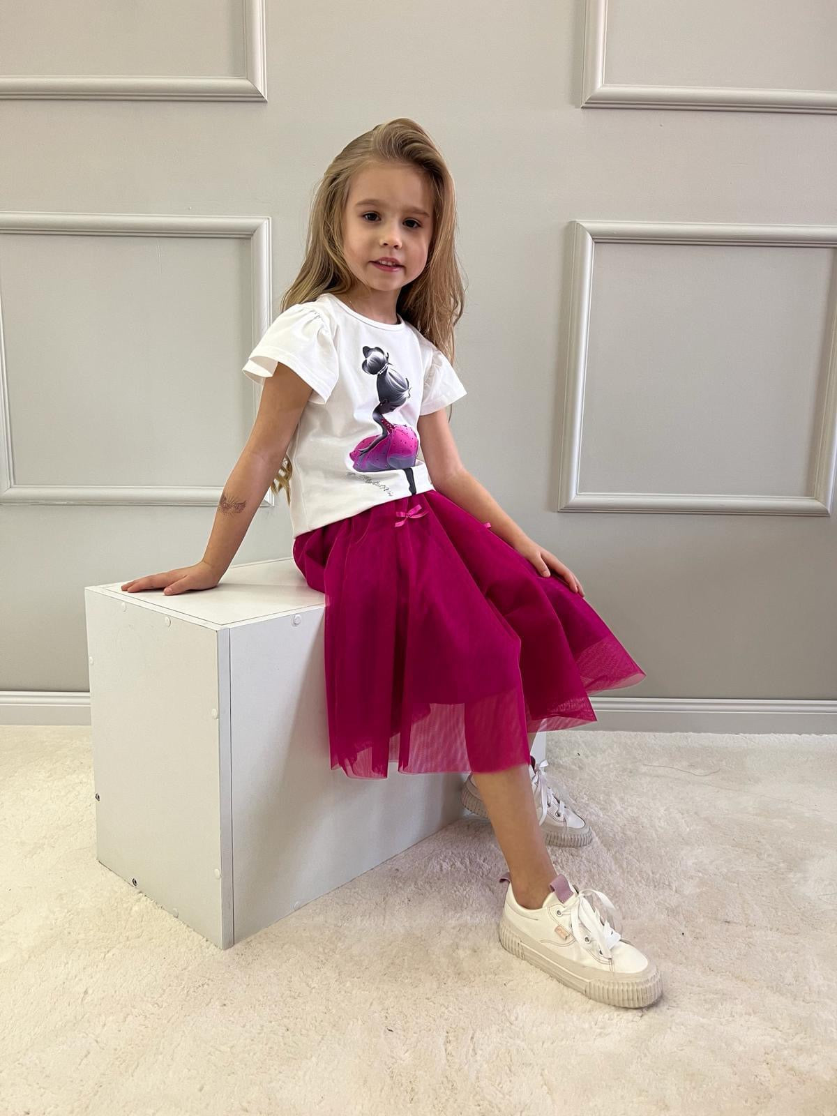 Pink bow long skirt
