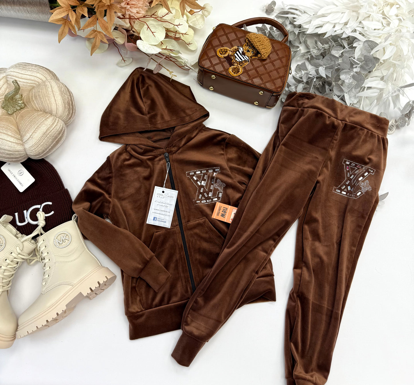 Chocolate velvet tracksuit