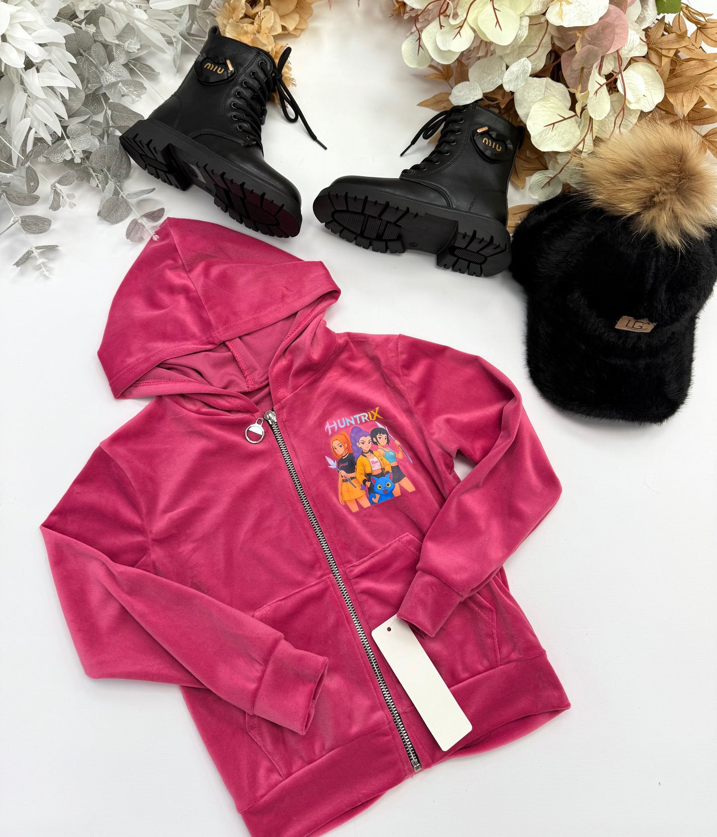 Pink velvet hoodie