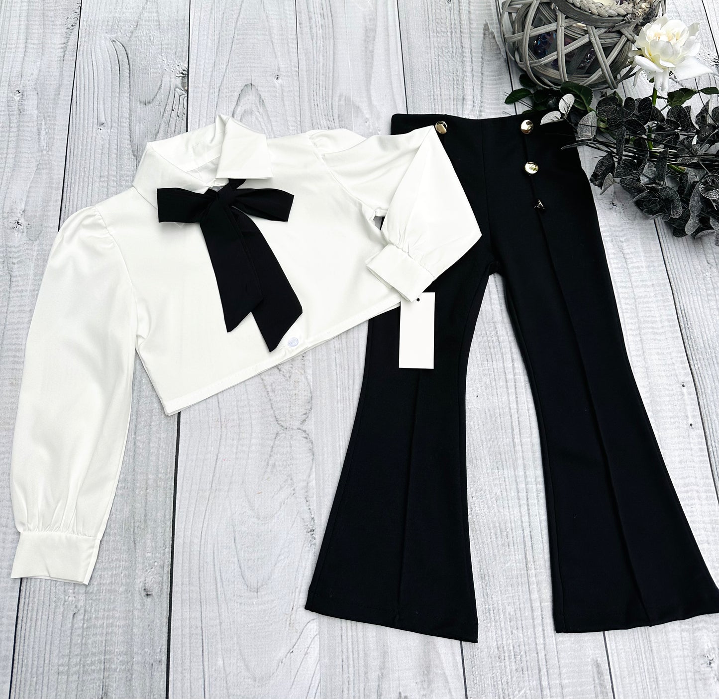 White shirt with bow