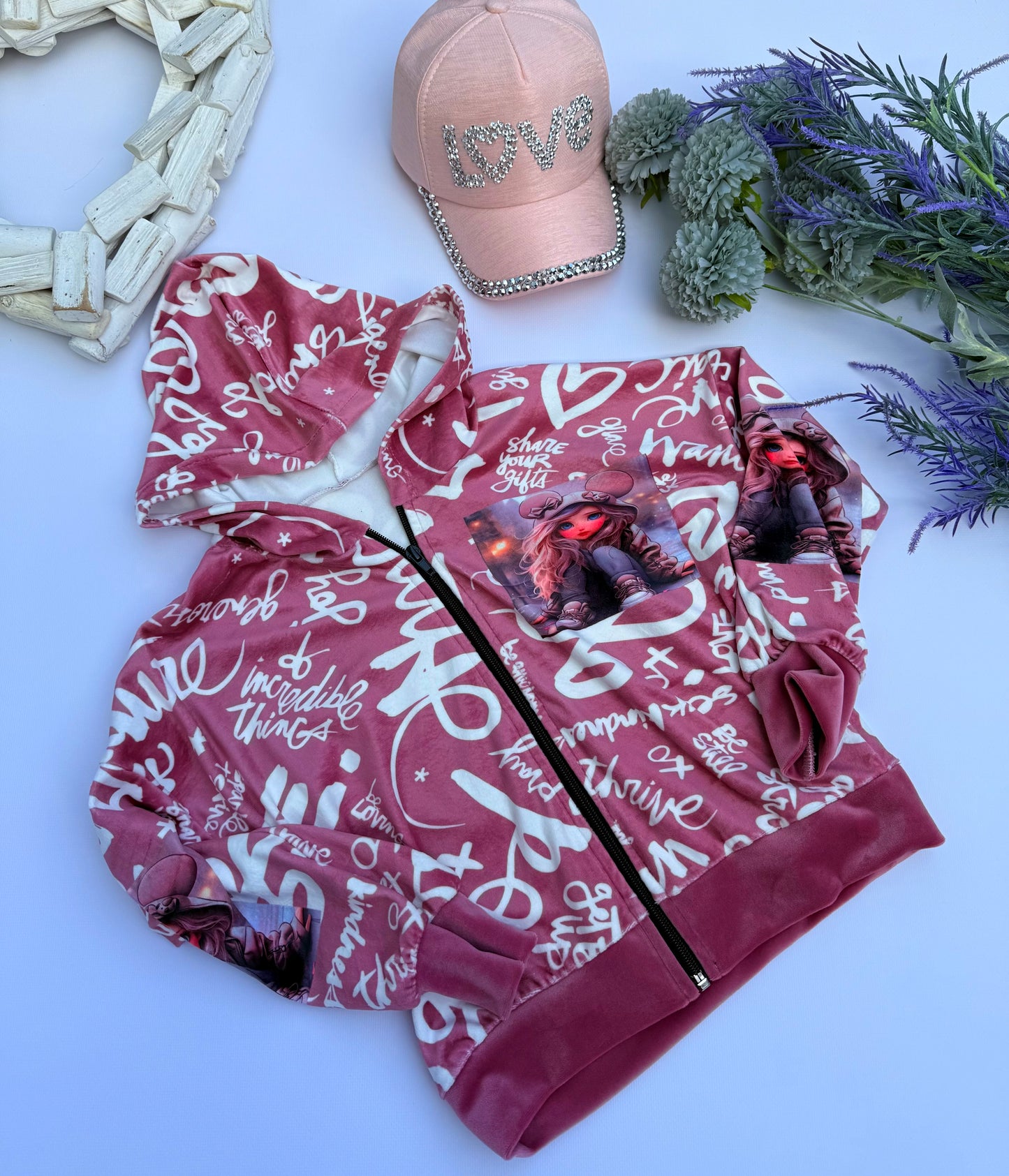 Pink velvet hoodie