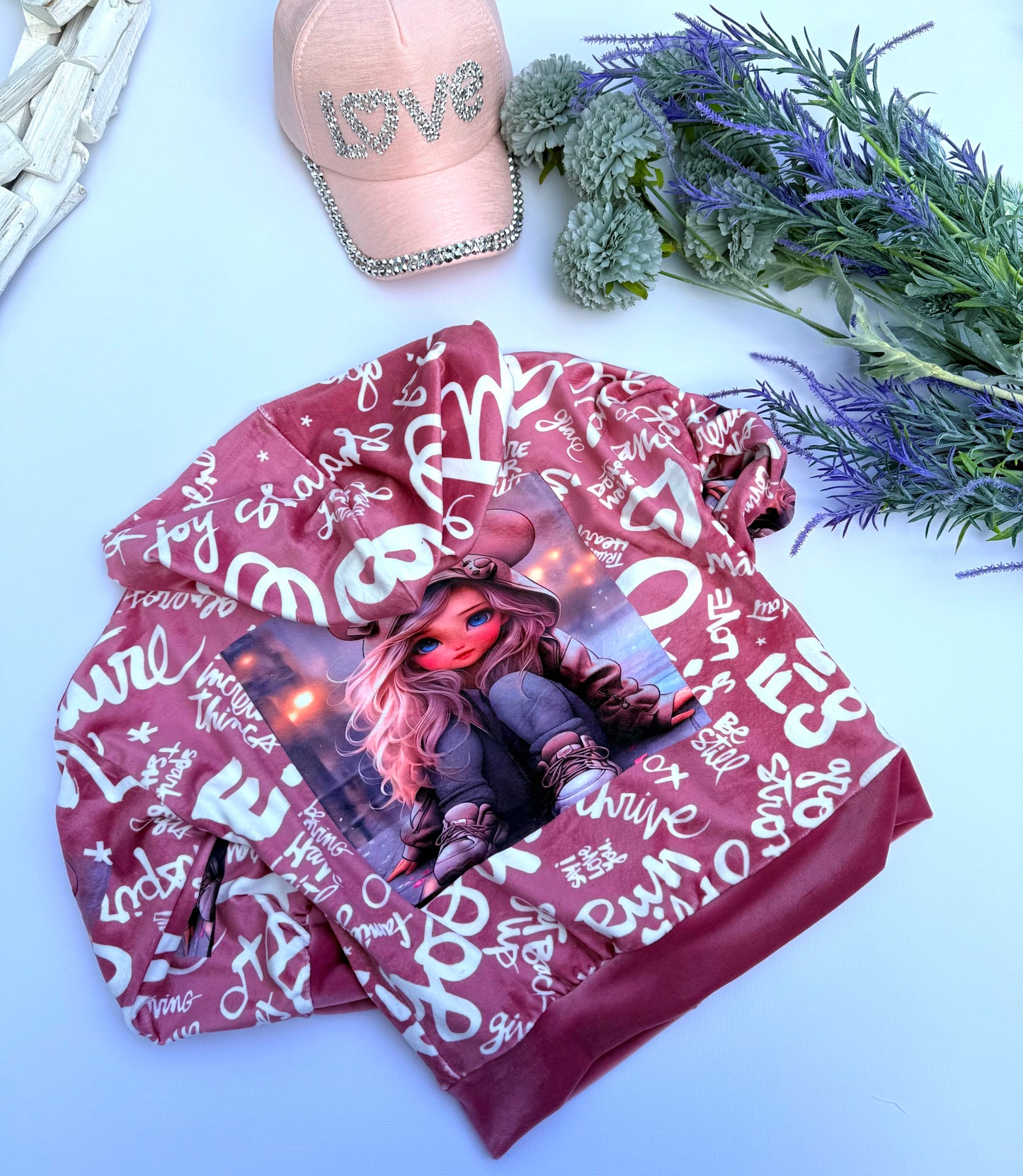 Pink velvet hoodie