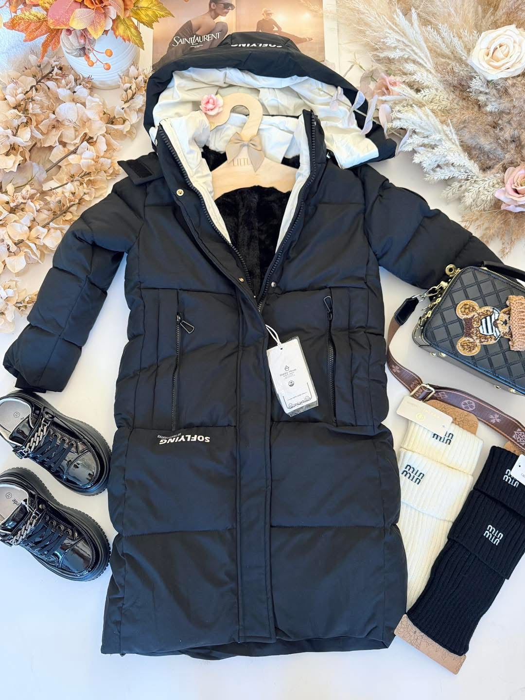 Black long winter jacket