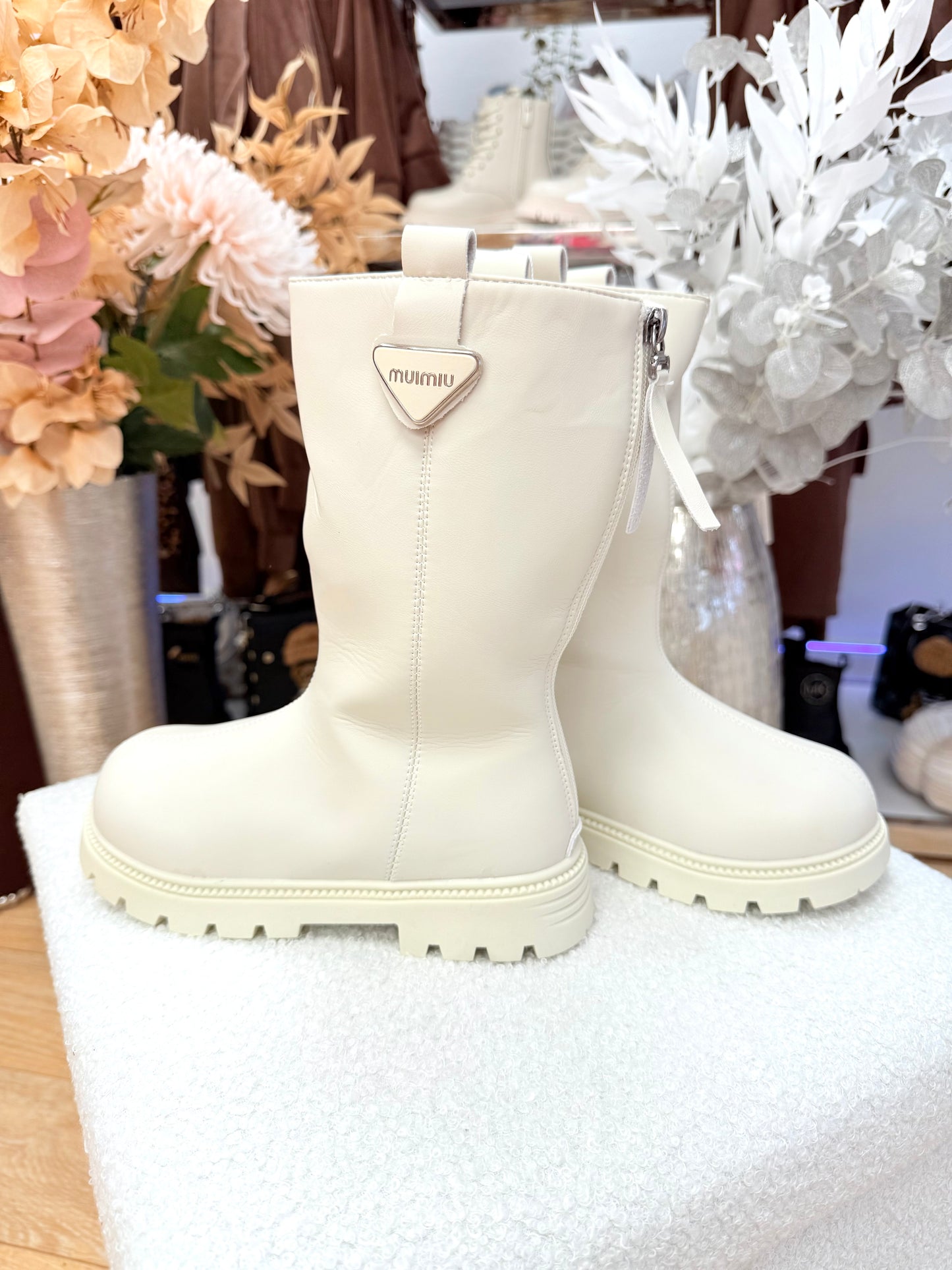 Beige long boots