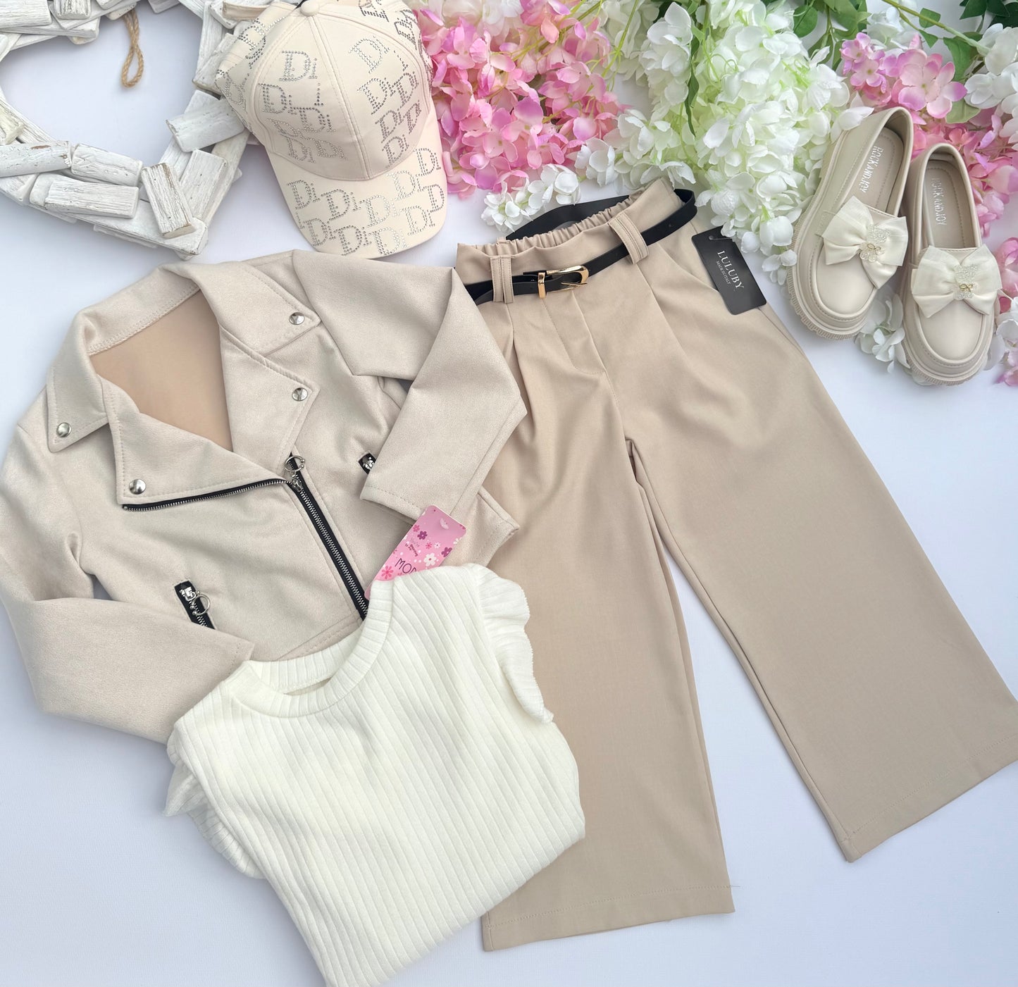 Beige wild leg pants