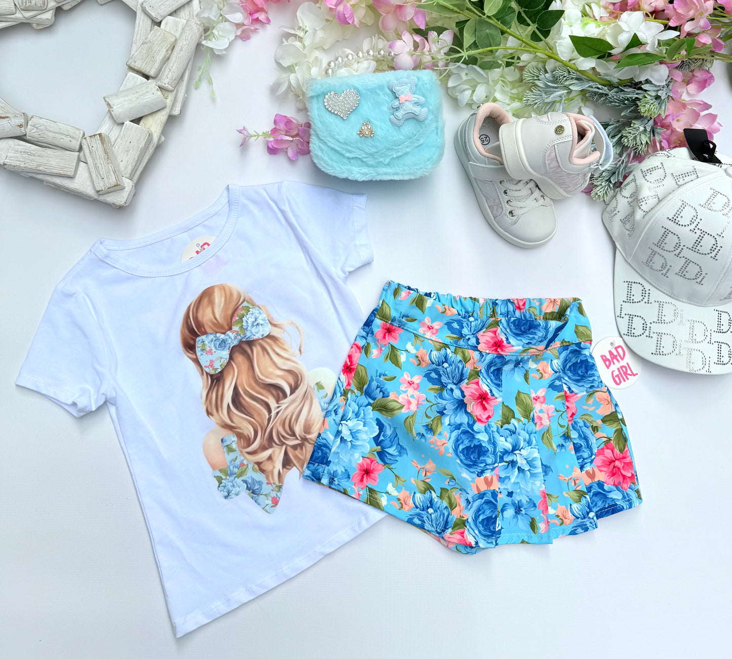 Blue flower set ( top and skort )
