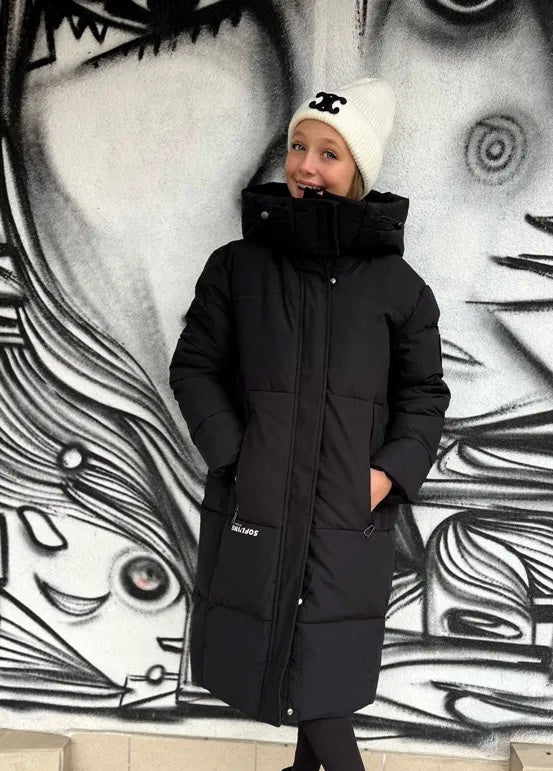 Black long winter jacket
