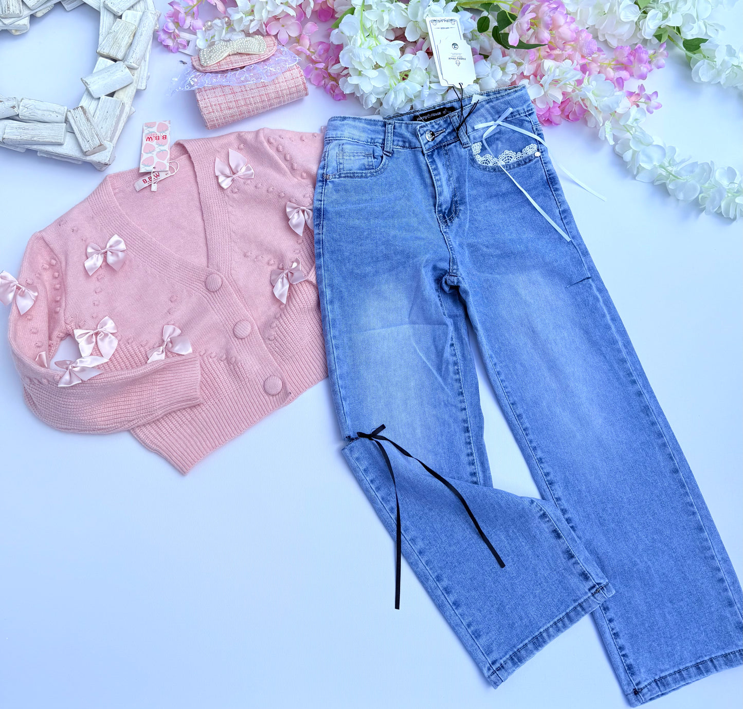 Denim bow pants