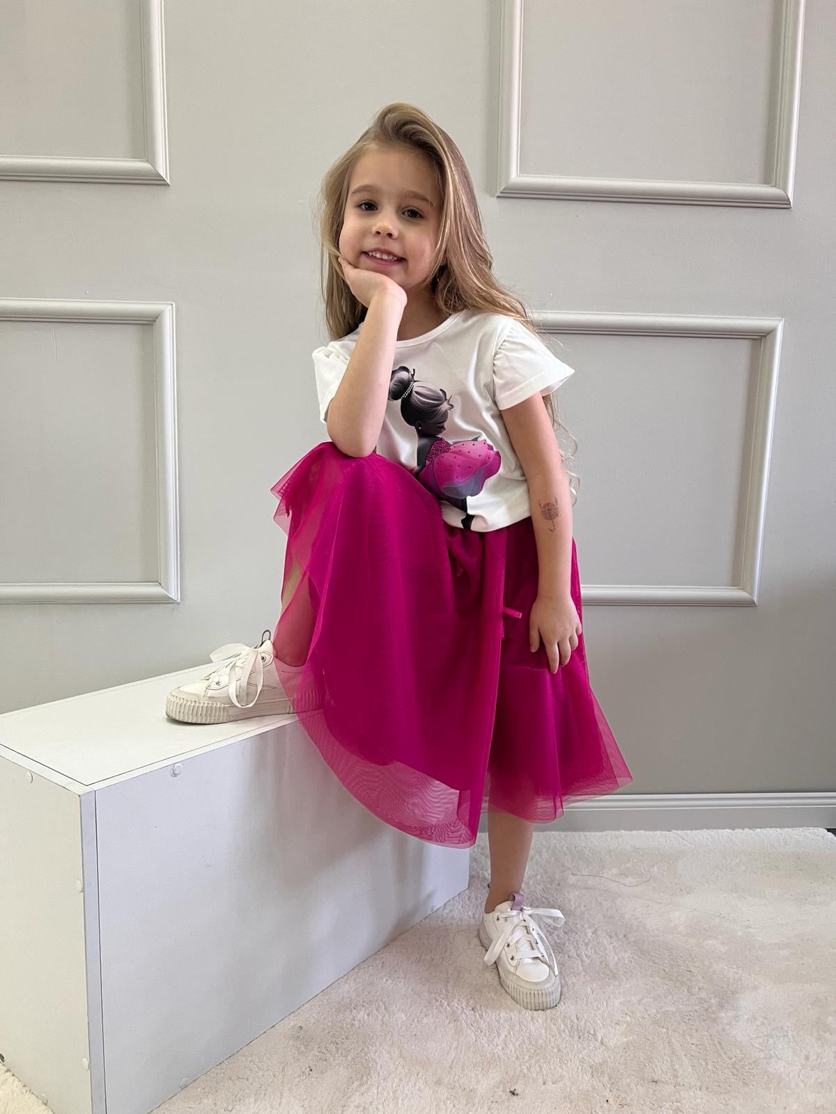 Pink bow long skirt