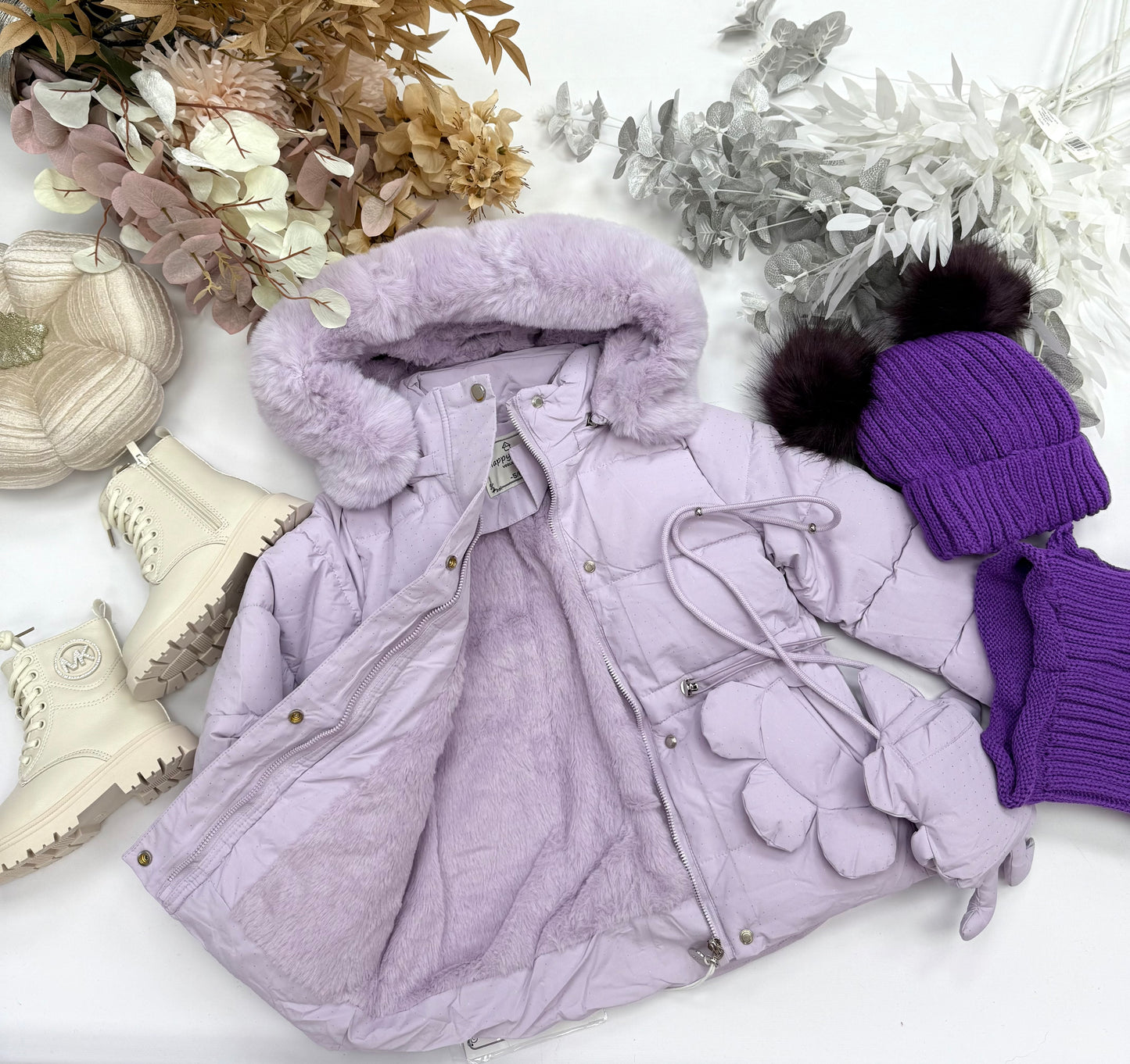 Lilac winter jacket with bag