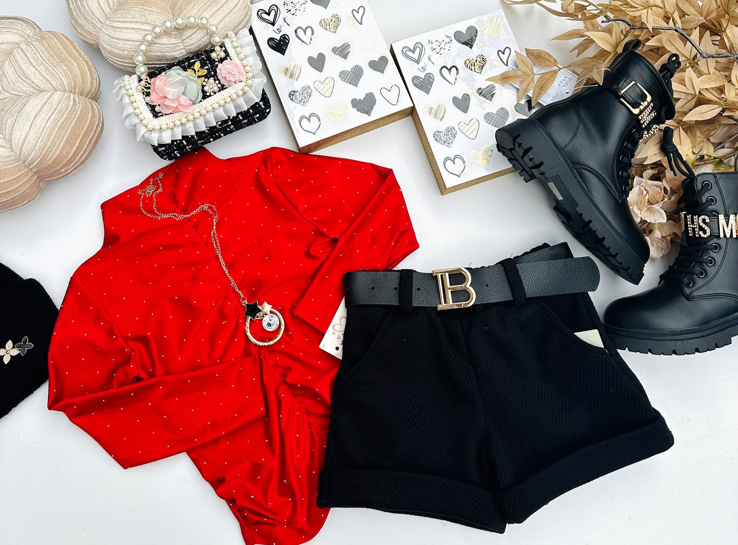 Red top with necklace