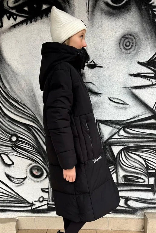 Black long winter jacket