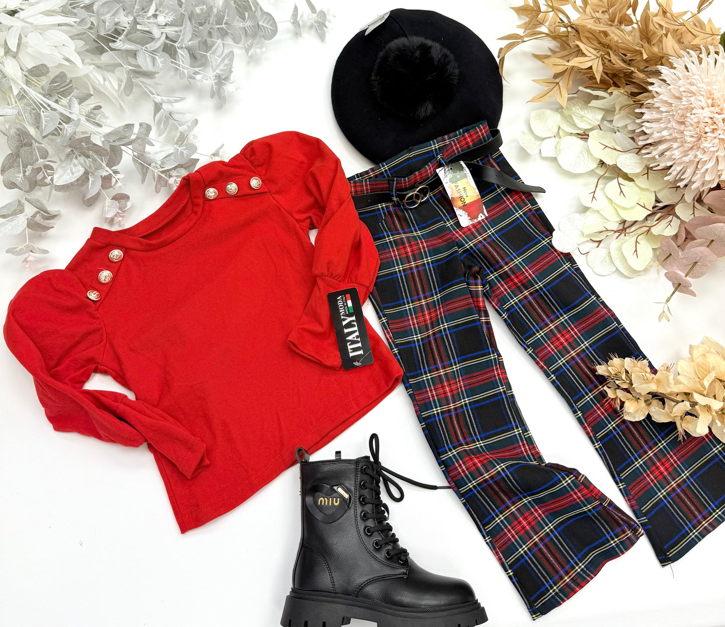 Checked flared pants