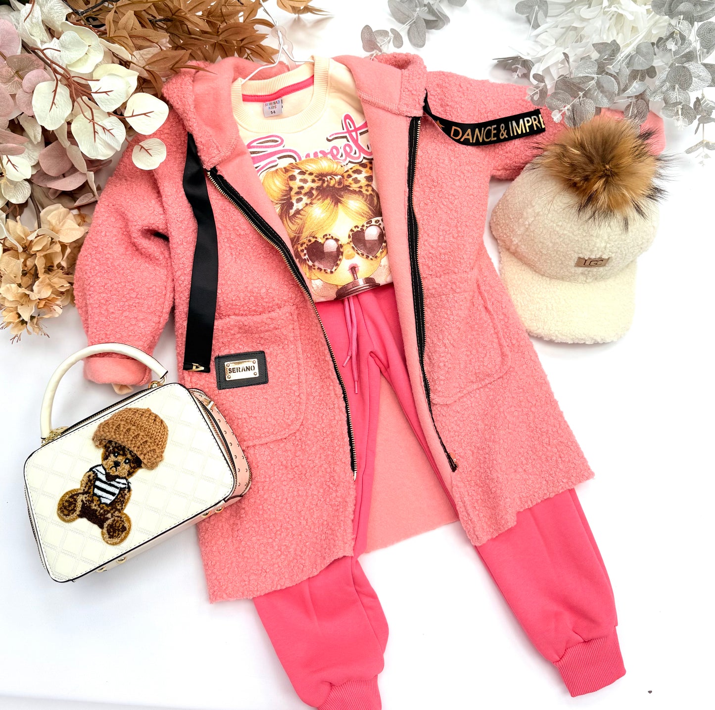 Pink long hooded jacket