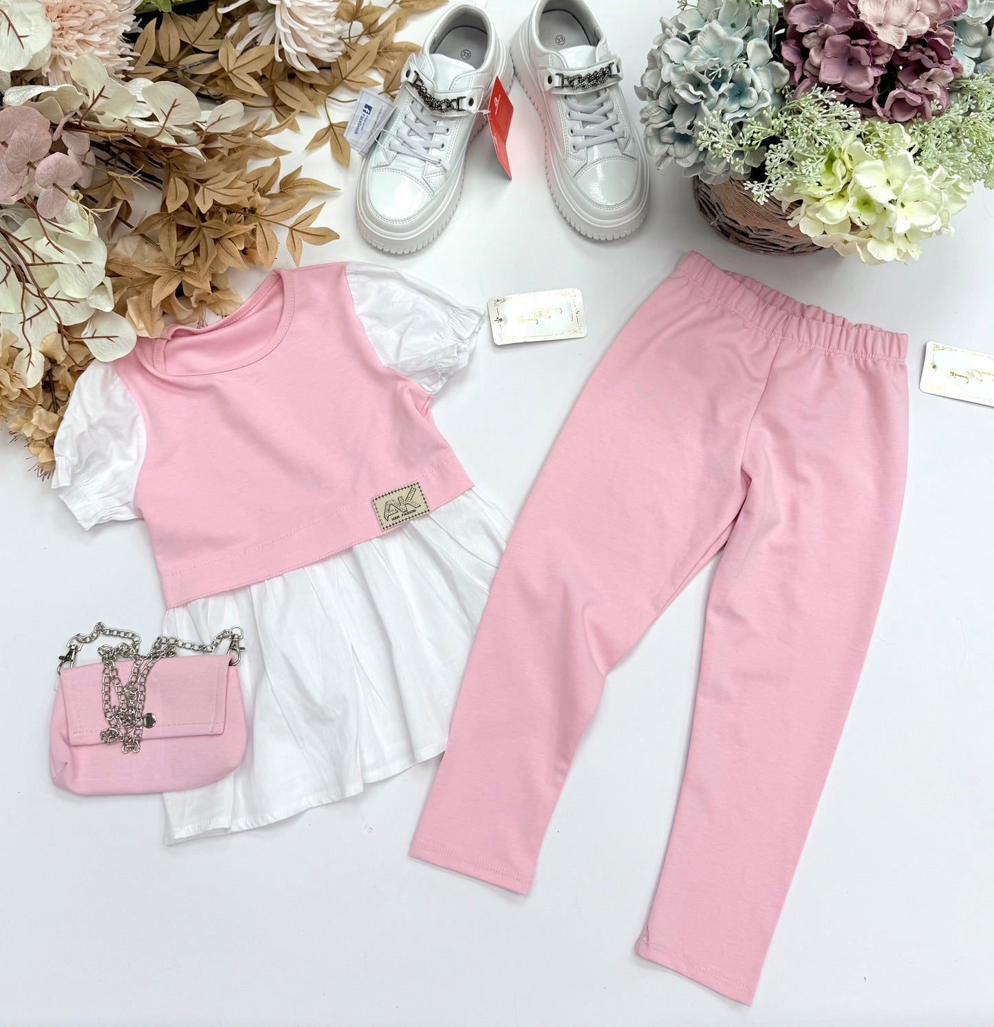 Pink set ( top, leggings and bag )