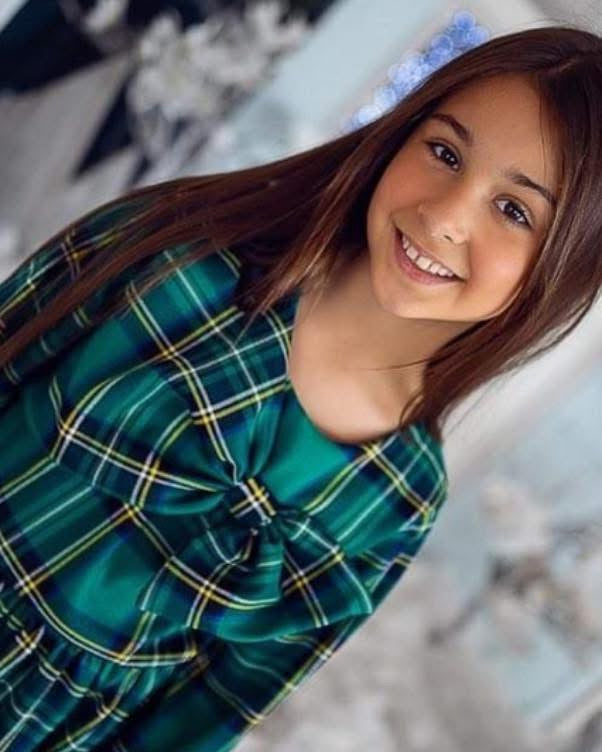 Green checked bow dress