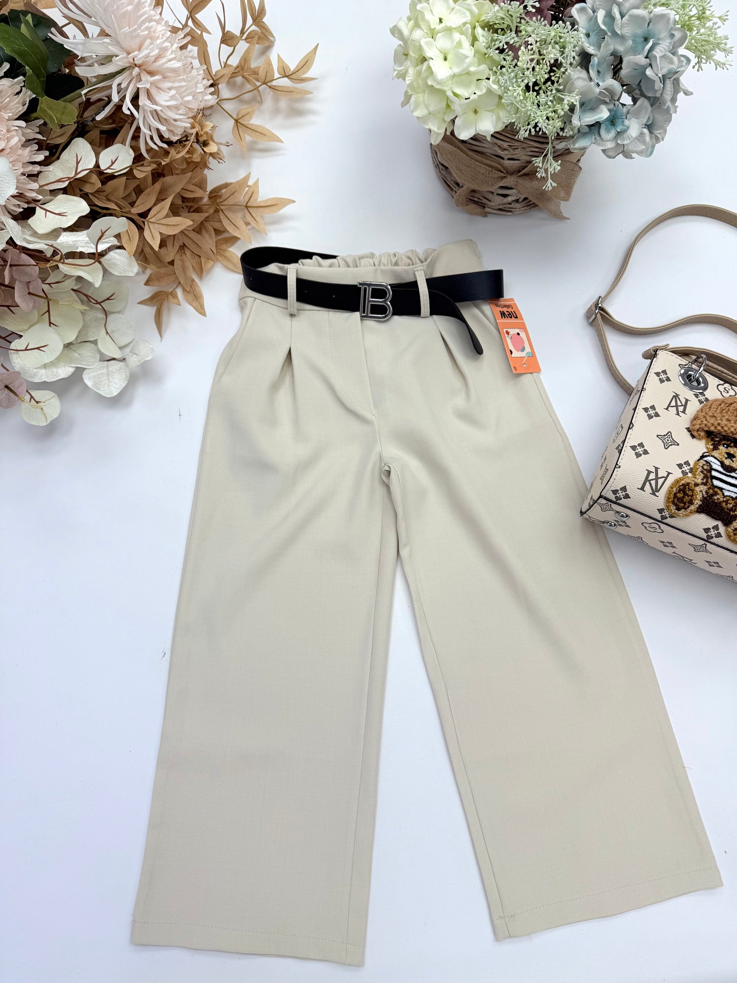 Beige wide leg pants