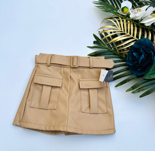 Beige eco leather skorts