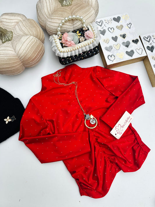 Red top with necklace