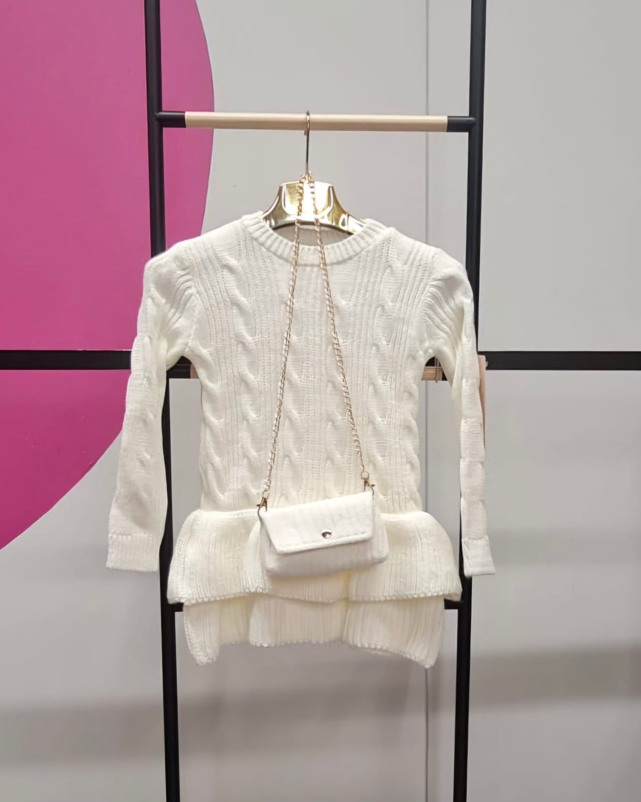 Cream winter dress with bag