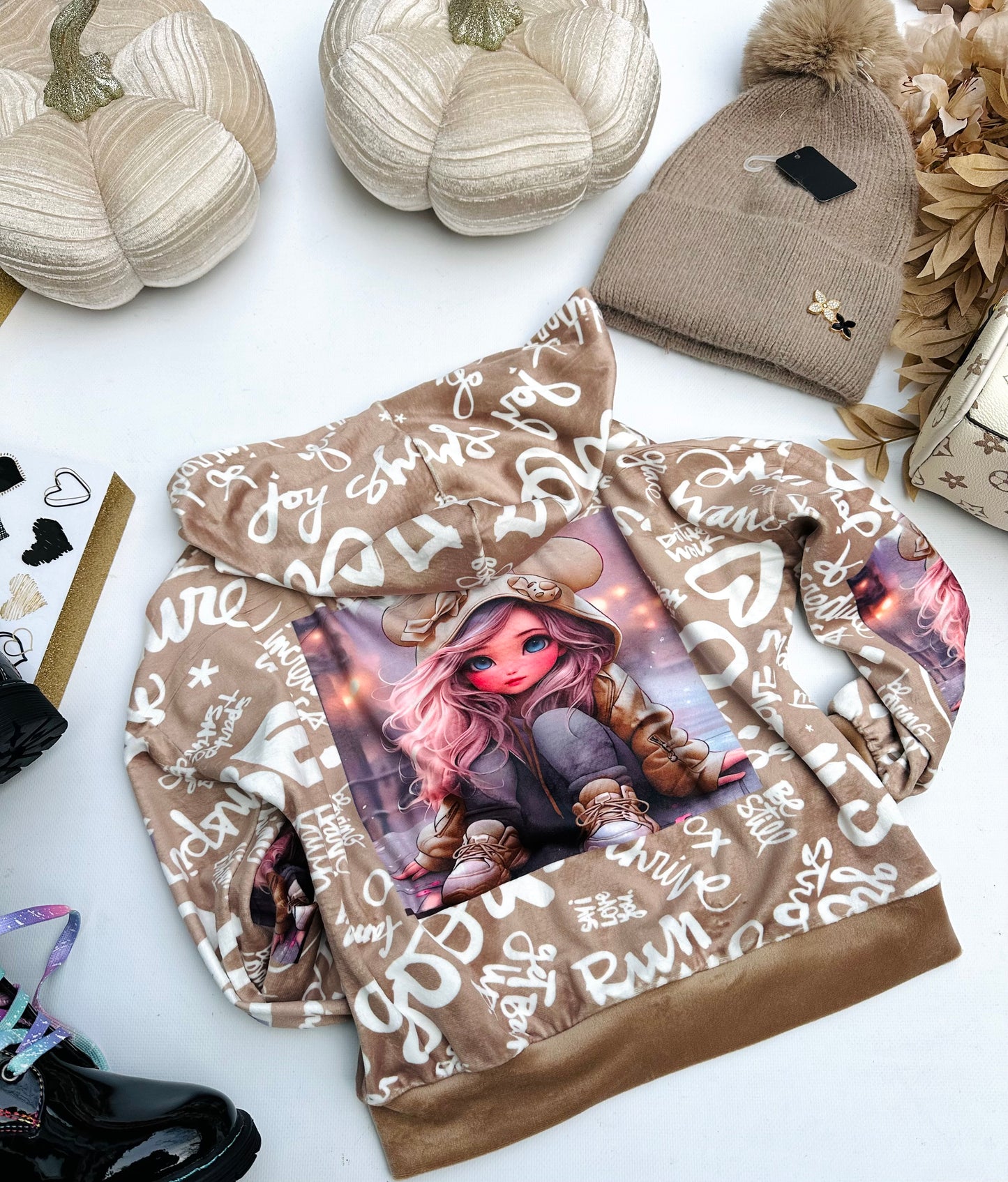 Beige velvet hoodie