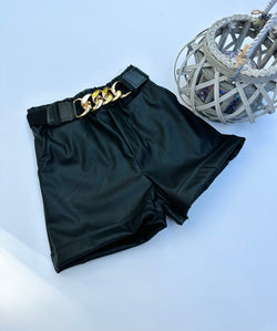 Chain eco leather shorts