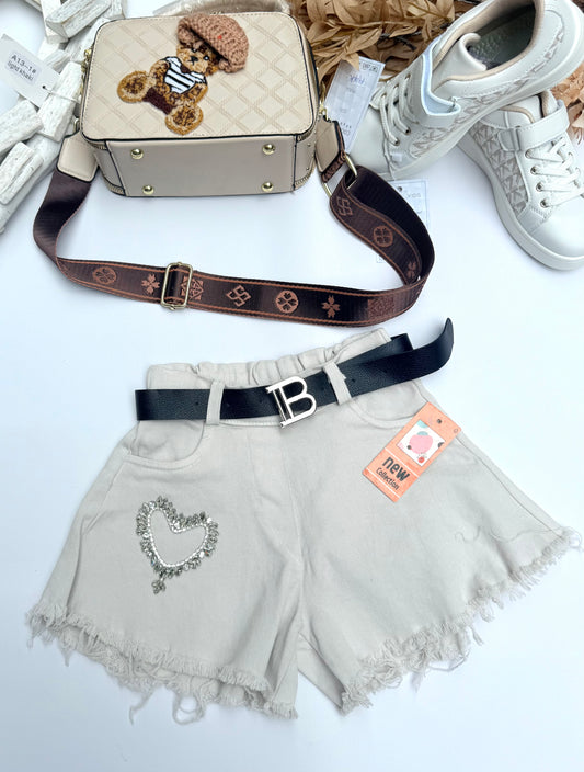 Beige heart shorts
