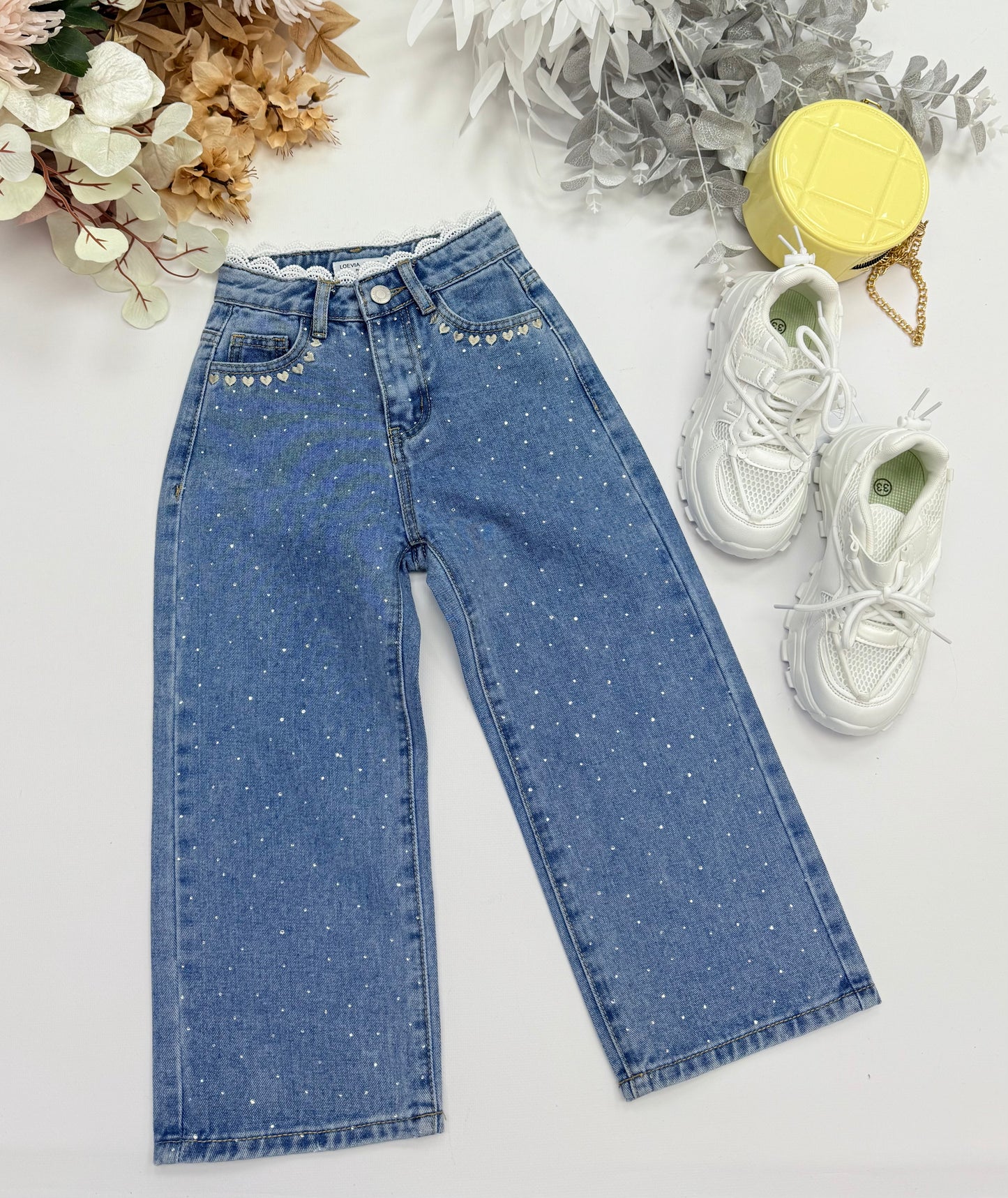 Heart denim pants