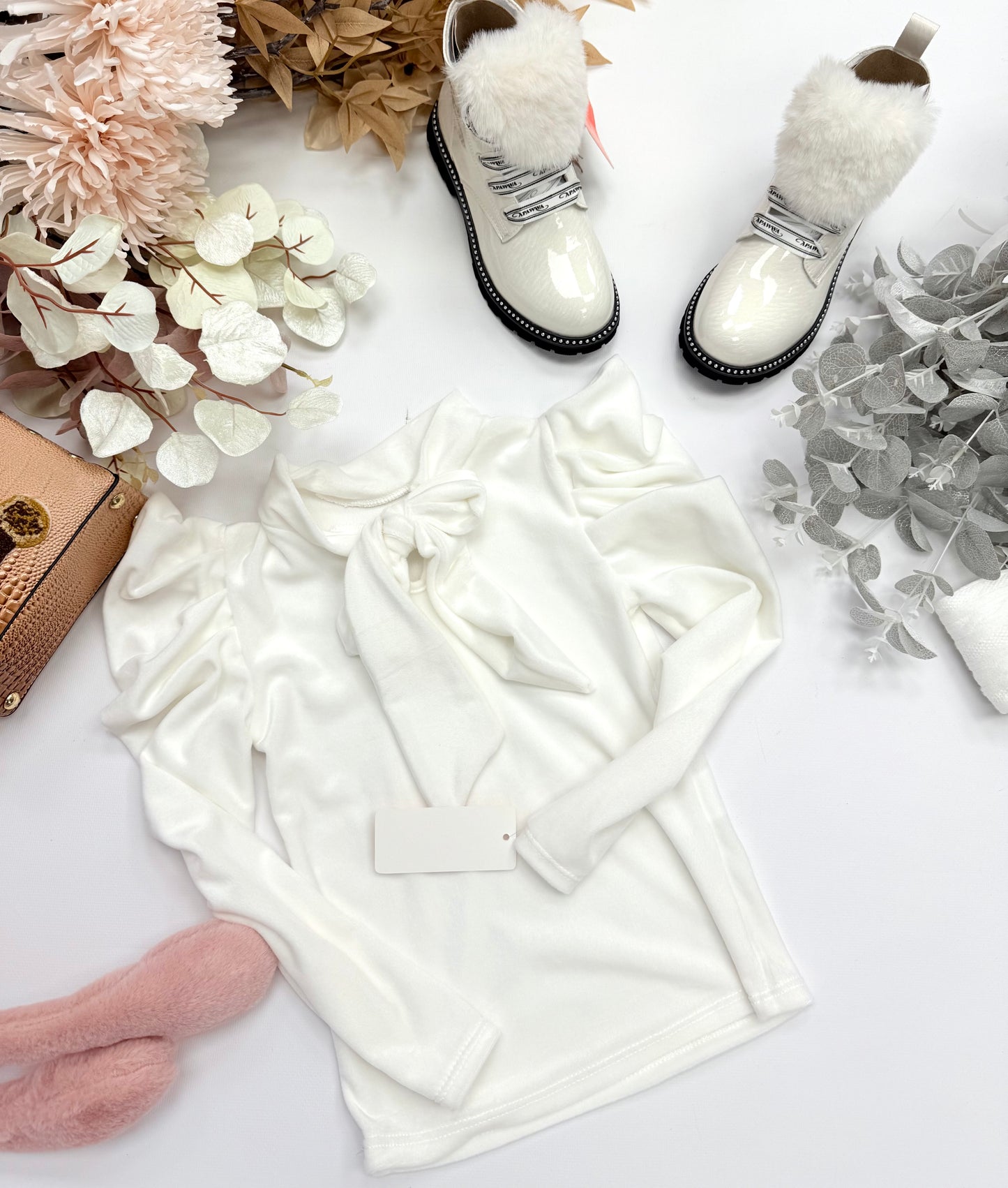 White bow velvet top