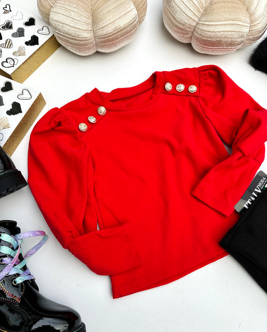 Red Fleece button top