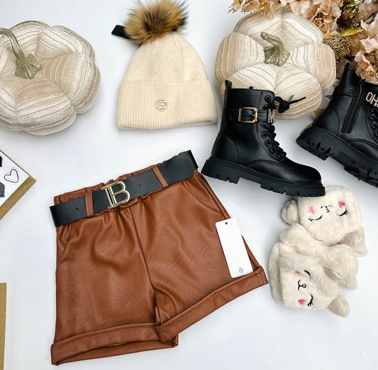 Brown eco leather shorts