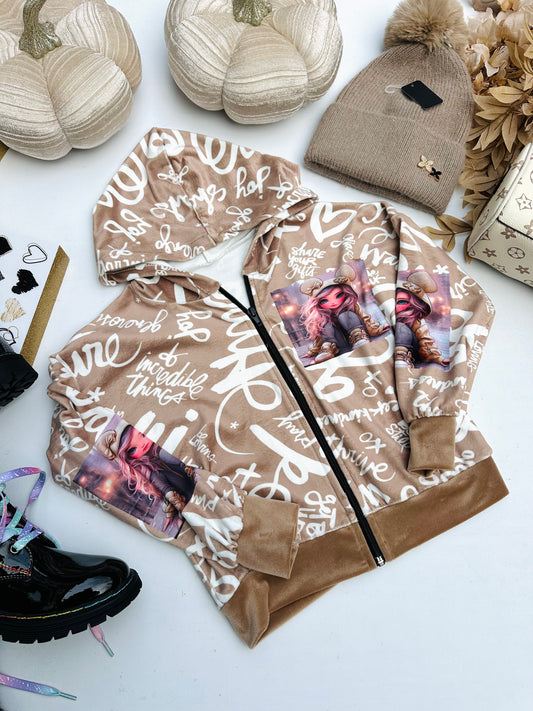 Beige velvet hoodie