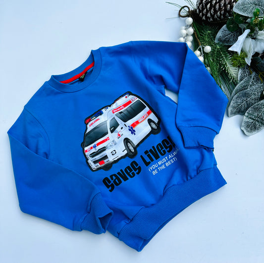 Blue ambulance sweatshirt ( flashing light )d
