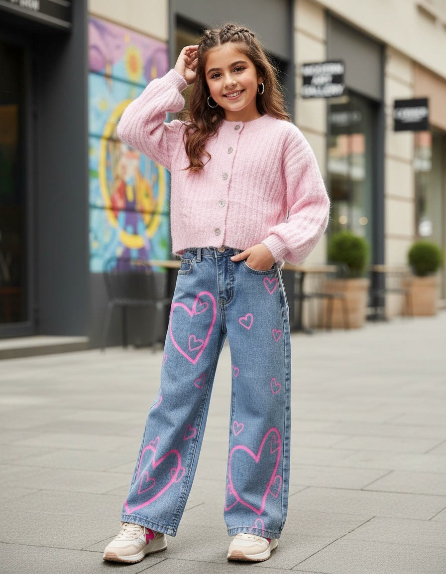 Heart denim pants