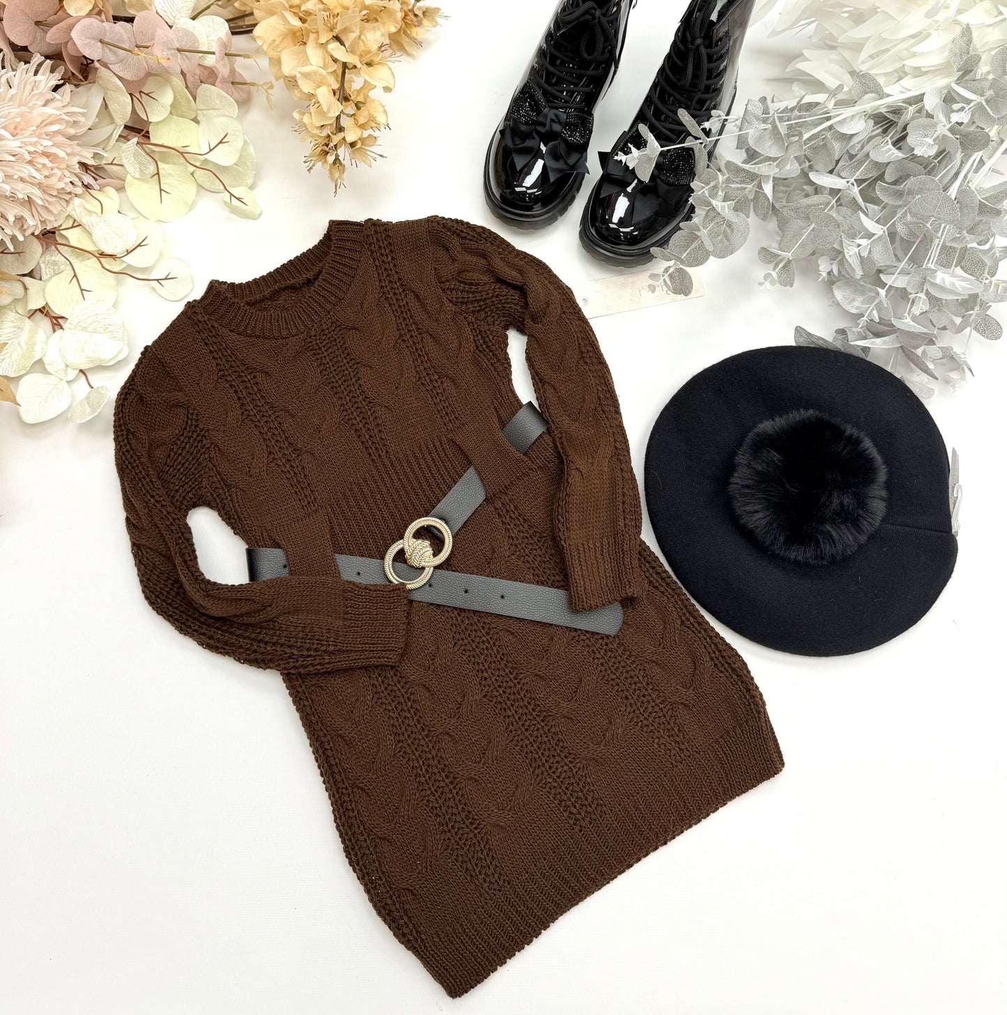 Chocolate dress with belt