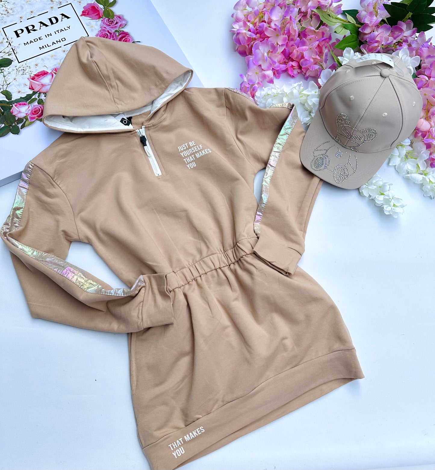 Beige hooded  dress