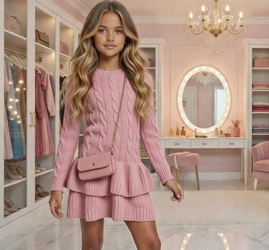 Pink winter dress with bag