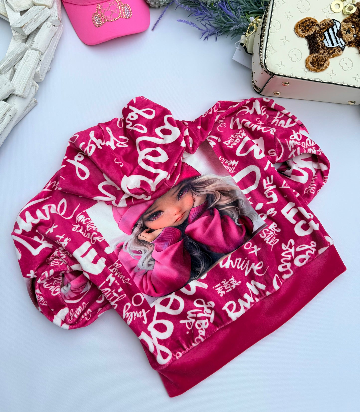 Dark pink velvet hoodie