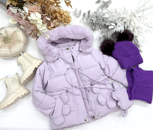 Lilac winter jacket with bag